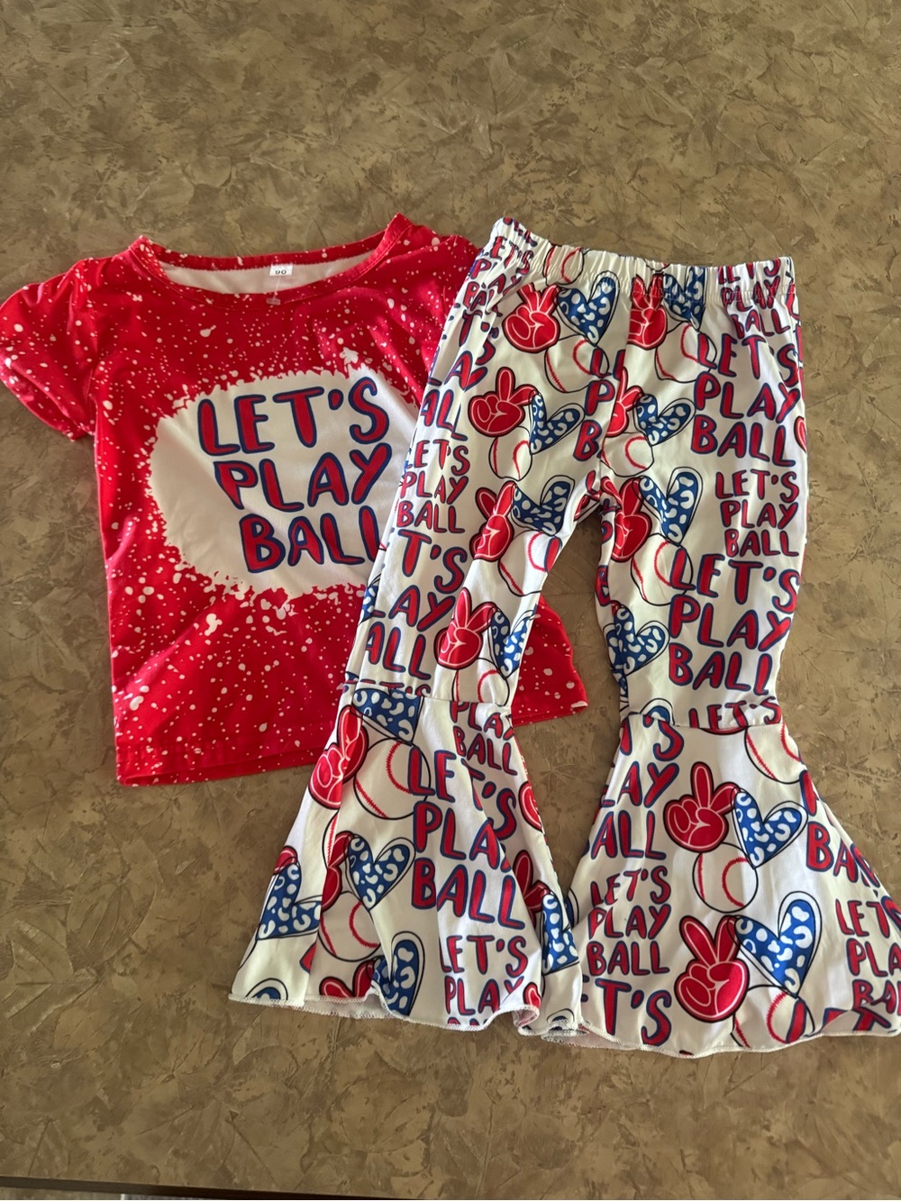 Girls Red "Let's Play Ball" Pajama Set with Printed Ruffle Pants